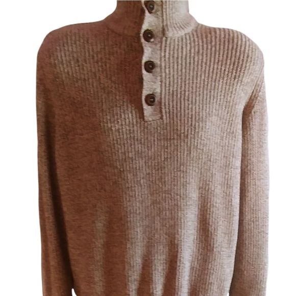 G. H. Bass & Co Quarter Button Collared Pullover Sweater Brown Size Large - Picture 1 of 3